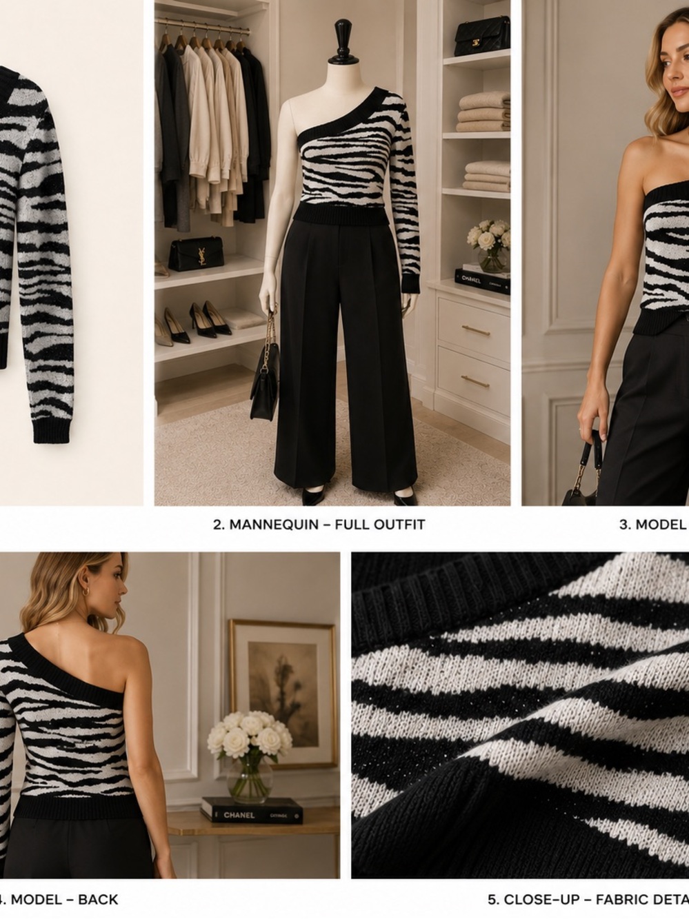 Black & White Zebra One-Shoulder Knit Sweater Top